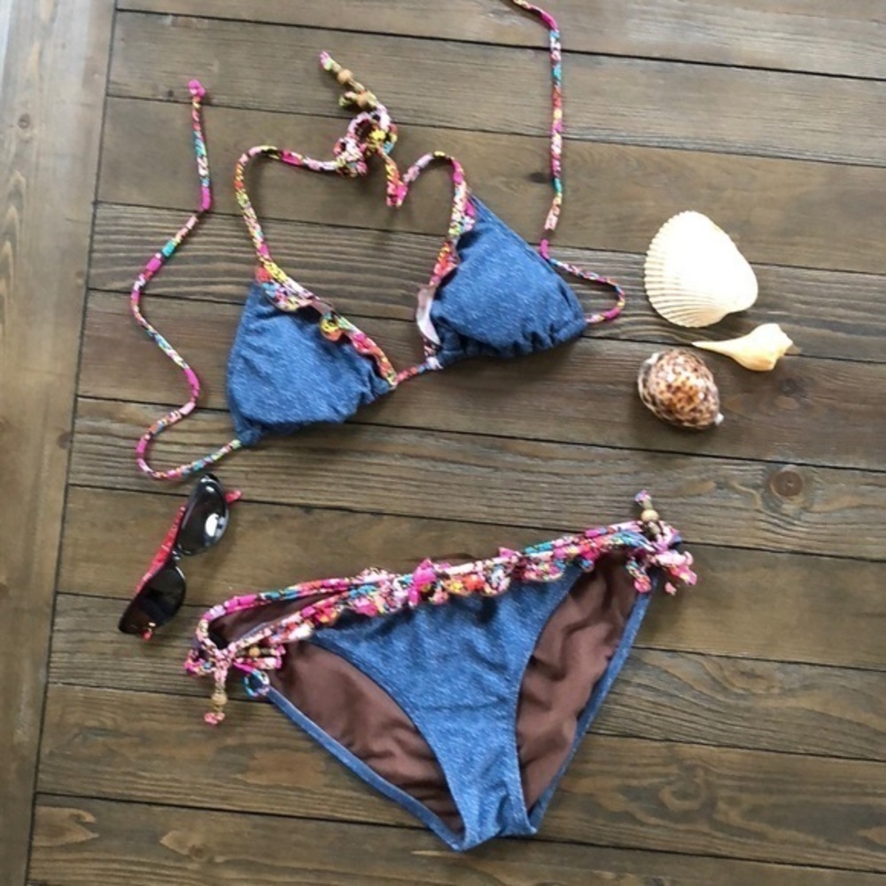 Route 66 jeans look bikini w/ ruffle trim & beads